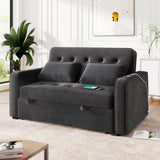 66.5" Upholstered Loveseat With Pull Out Bed, Two Throw Pillows, Dual USB Charging Port and Adjustable Backrest - Black - Furniture Home Direct