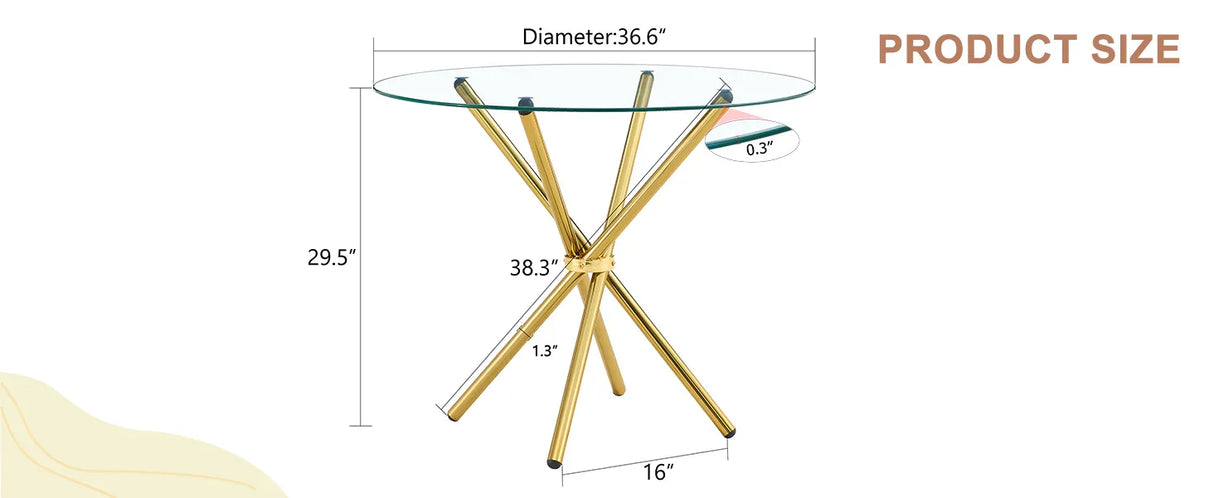 Dining Table Round Glass Top With Gleaming Golden Base Gold - Furniture Home Direct