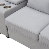 114.2 Sofa With Console 2 Cupholders 2 USB Ports Light Gray - Furniture Home Direct