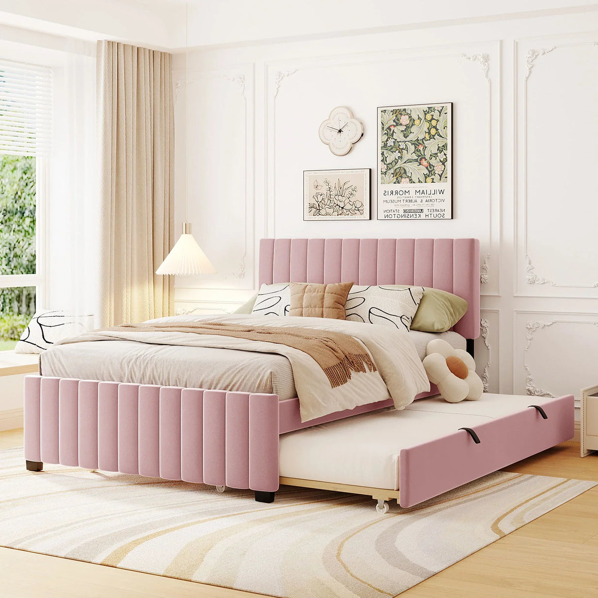 Elegant Upholstered Platform Bed With Twin Size Trundle - Furniture Home Direct