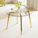 Dining Table Round Glass Top With Gold Legs Transparent - Furniture Home Direct