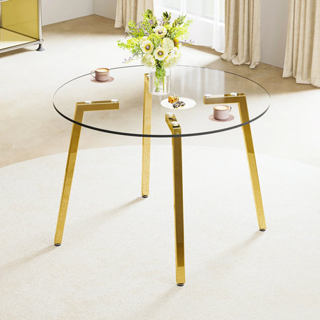 Dining Table Round Glass Top With Gold Legs Transparent - Furniture Home Direct