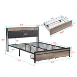 Modern Bed Frame With LED Lights, Upholstered Headboard, USB Charging - Furniture Home Direct
