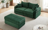 Sofa and Ottoman With Storage, Two USB Ports, Two Cup Holders and Phone Holder - Green - Furniture Home Direct