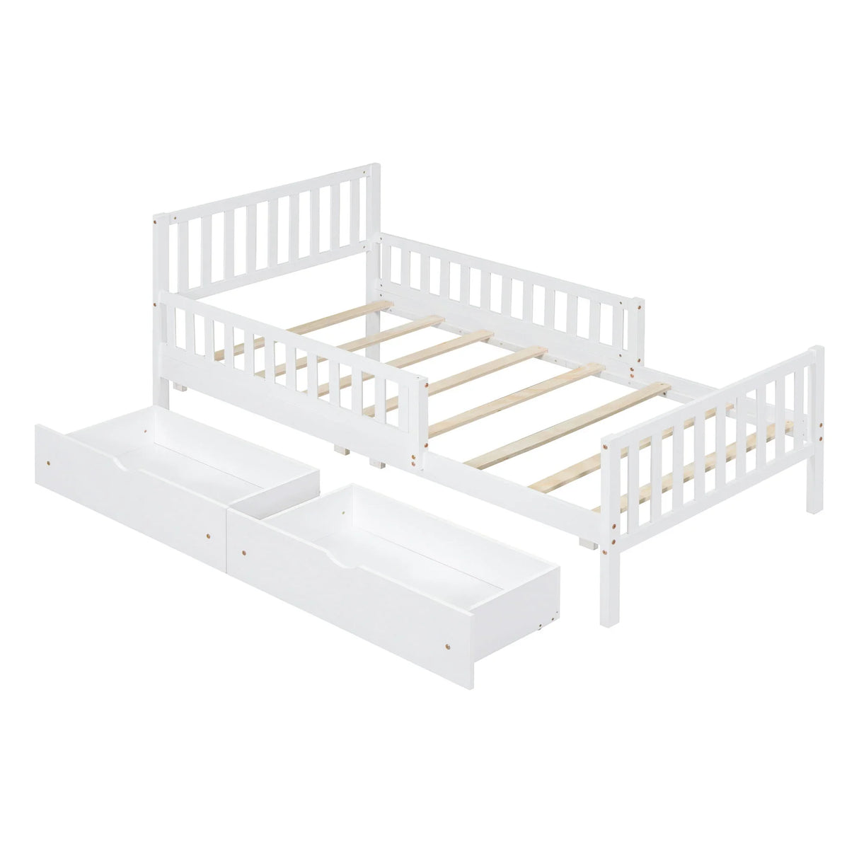 Platform Bed With Guardrails On Both Sides And 2 Storage Drawers - Furniture Home Direct