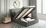 Storage Platform Bed Upholstered Full Size Hydraulic Gray - Furniture Home Direct