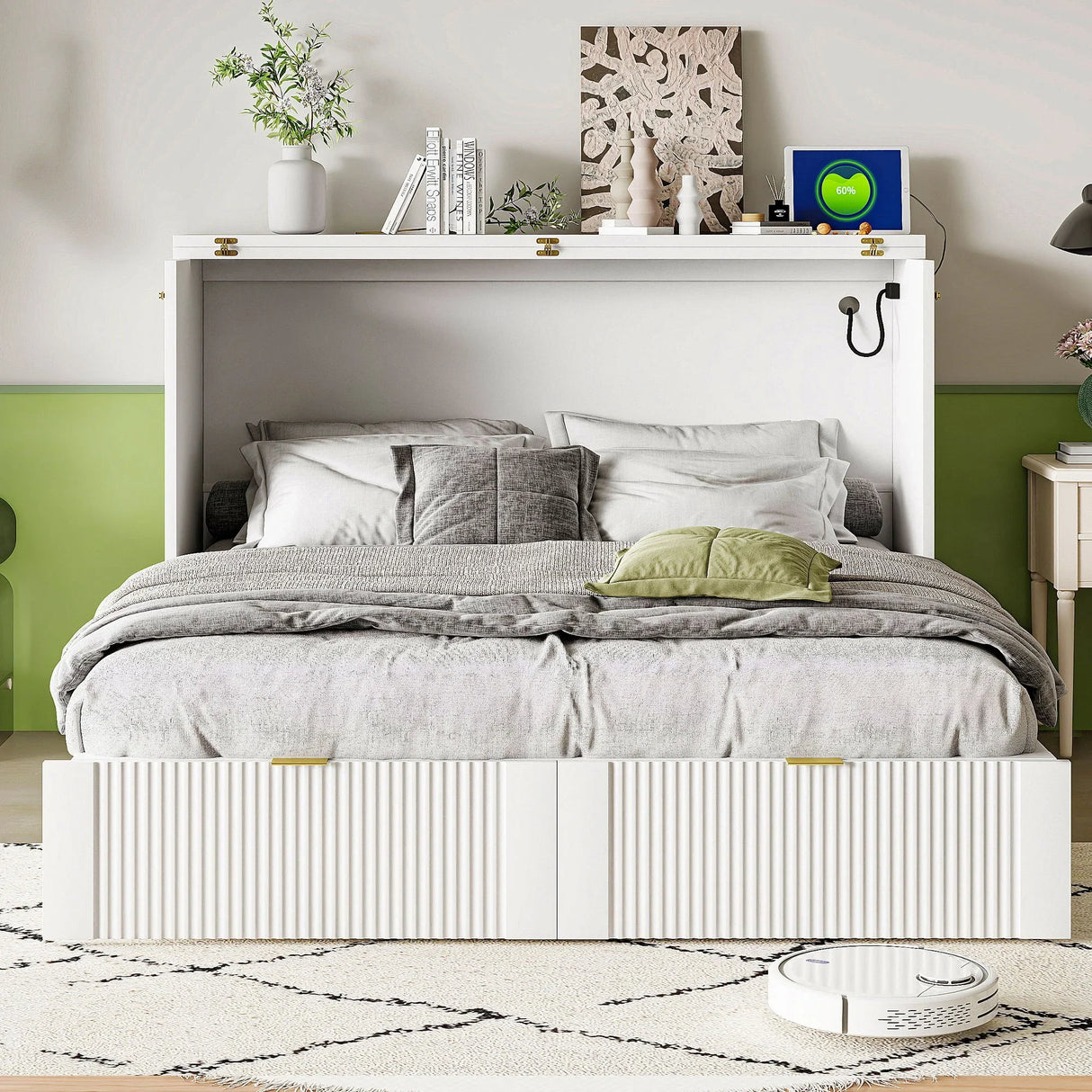 Murphy Bed With Drawer And A Set Of Sockets & USB Ports, Pulley Structure Design - Furniture Home Direct