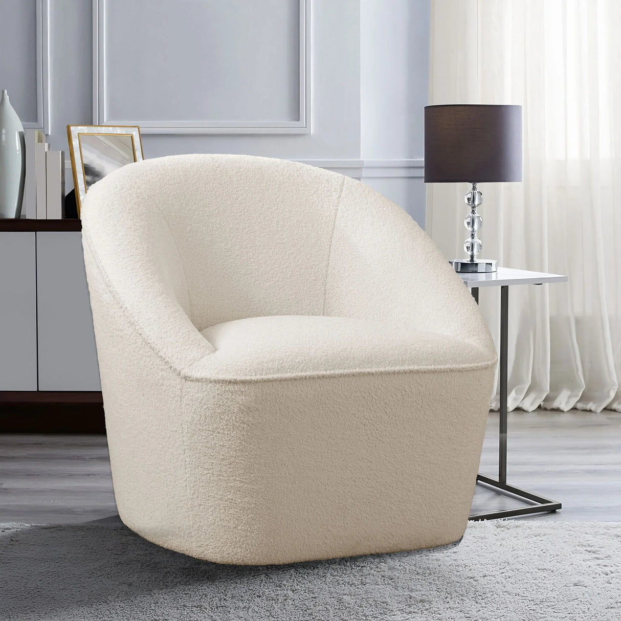 Anson - Swivel Chair With Soft Rounded Back - Off White - Furniture Home Direct