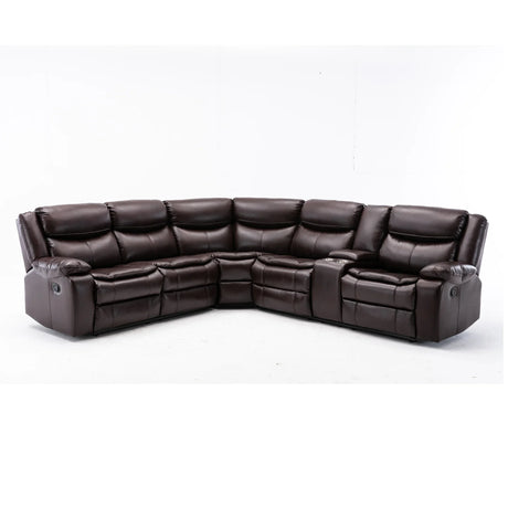 Sectional Sofa Leather Manual Reclining Family Room Brown - Furniture Home Direct