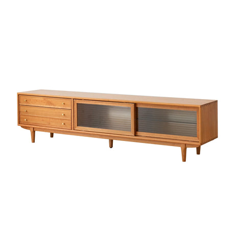 TV Cabinet With Chinese Changhong Glass Doors, Two Drawer Storage Space TV Standing - Cherry - Furniture Home Direct