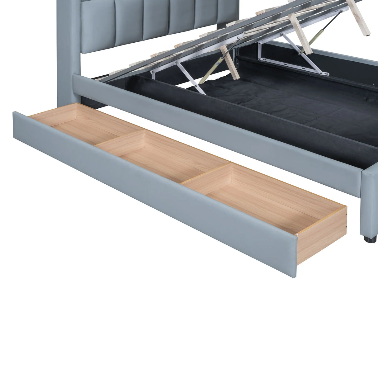 Platform Bed Upholstered Storage Hydraulic Drawers Gray - Furniture Home Direct