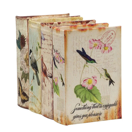 Book Boxes With Birds, Flowers, And Handwriting Design (Set of 4) - Multi - Furniture Home Direct