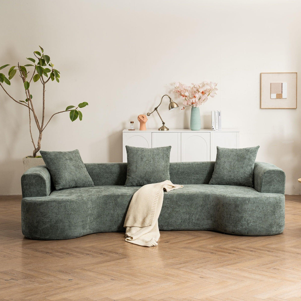 Modern Style Ultra Smooth Curved Sofa With 3 Pillows - Furniture Home Direct