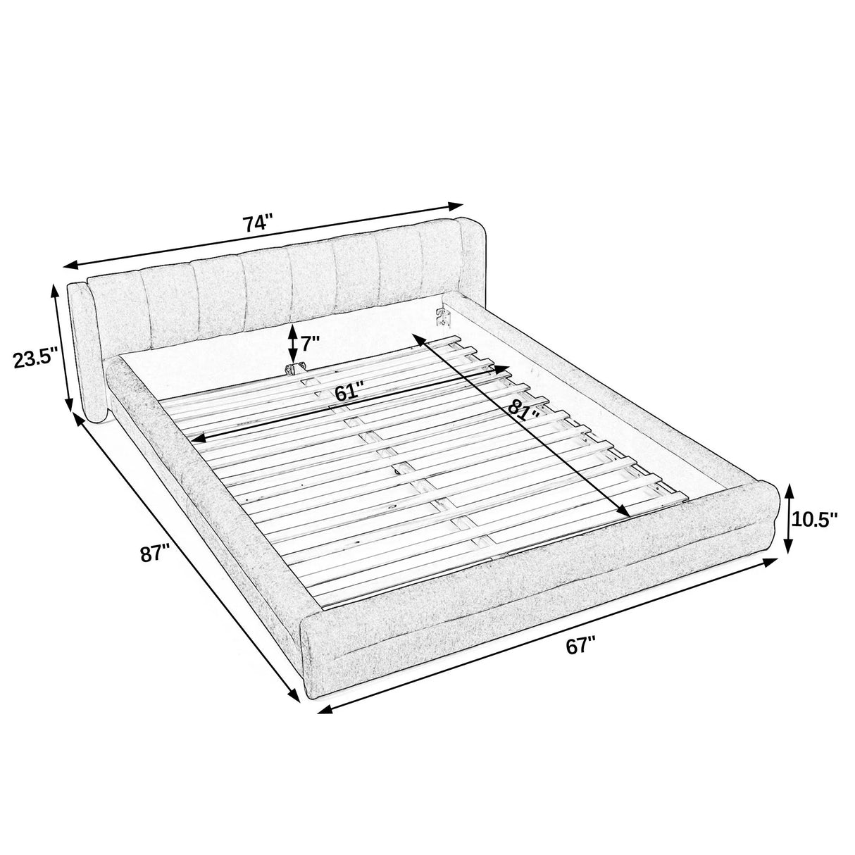 Modern Upholstered Bed Frame With Thick Chenille Fabric And Headboard - Furniture Home Direct