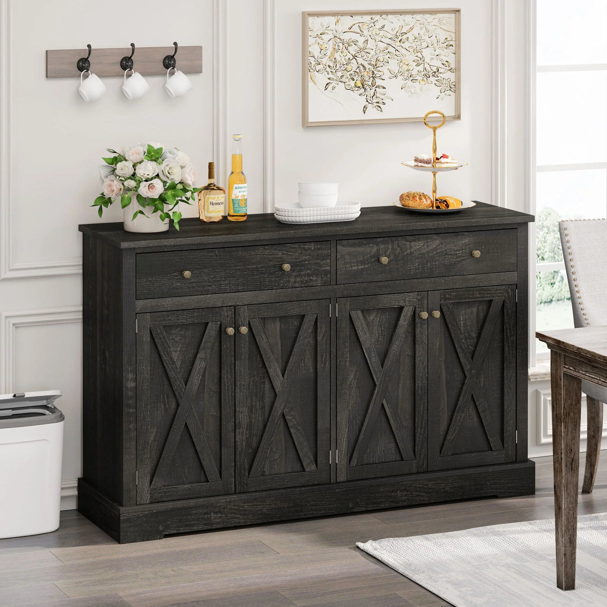 Vintage Sideboard With 2 Drawers And Four Doors For Living Room - Furniture Home Direct