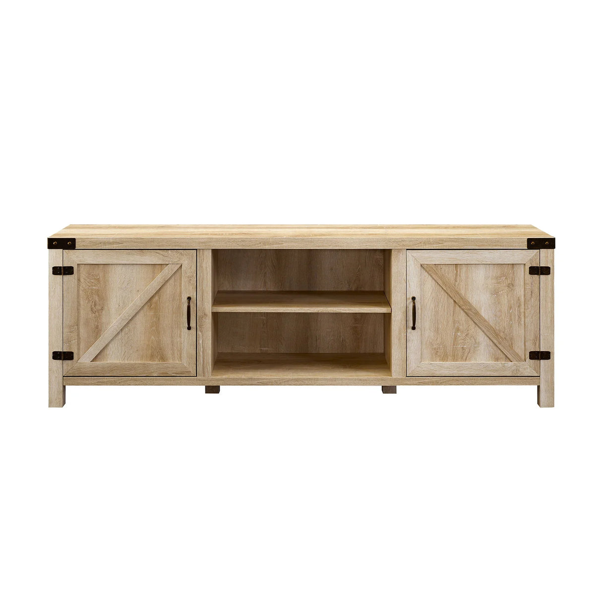 Rustic Farmhouse Double Barn Door 70" TV Stand For 80" TVs With Center Shelves - Furniture Home Direct