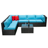 Outdoor Sectional Set With Blue Cushions - Furniture Home Direct