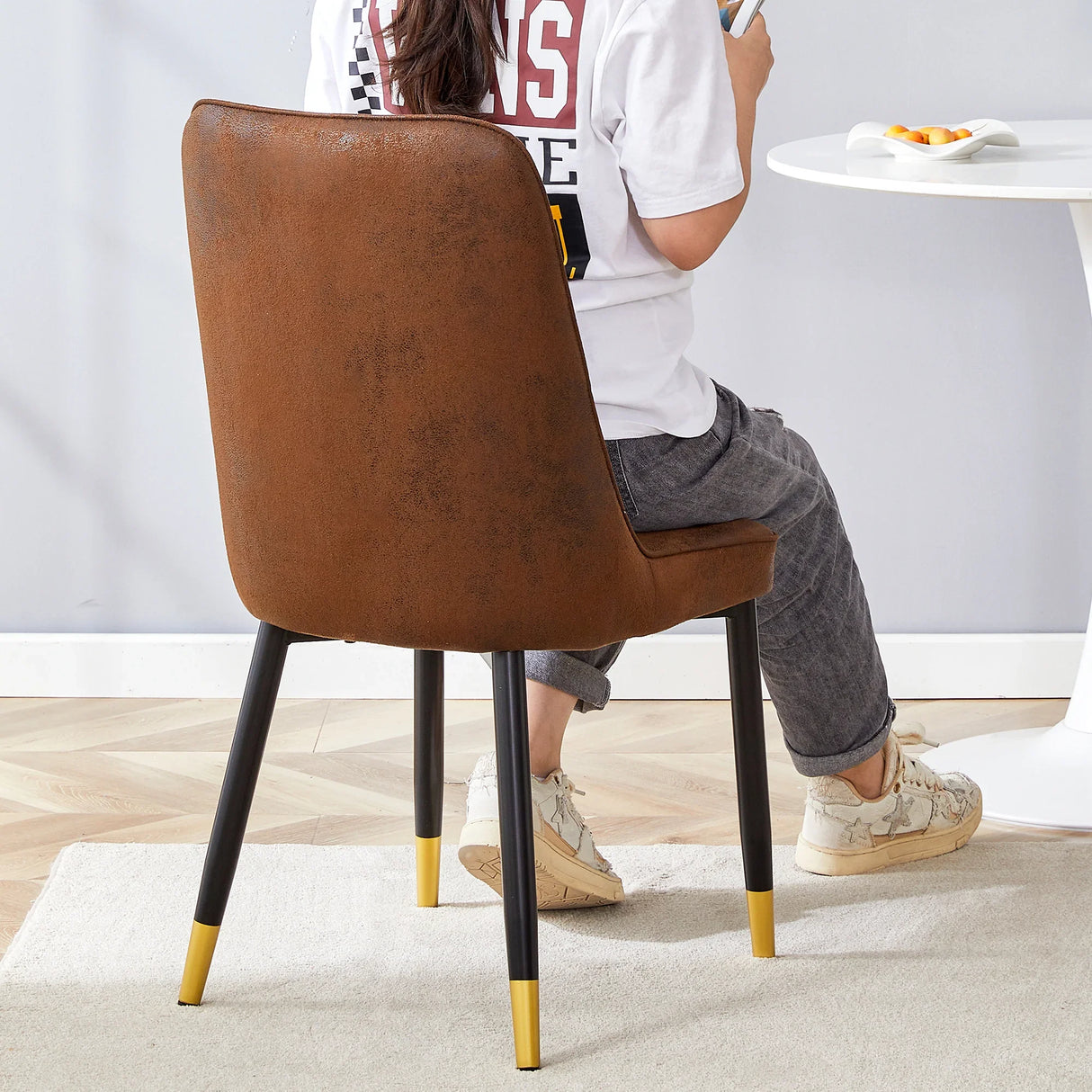 Set Of 8 Brown Faux Suede Velvet Dining Chair Set - Brown - Furniture Home Direct