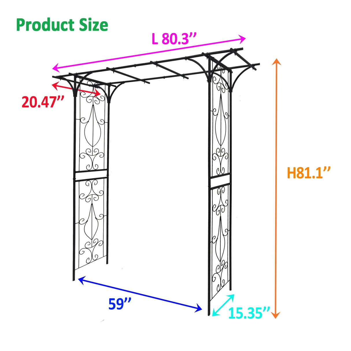 Metal Garden Arch Climbing Plants Support Rose Arch Outdoor - Black - Furniture Home Direct
