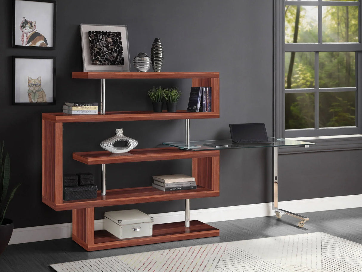Buck II - Clear Glass, Chrome High Gloss Writing Desk With Shelf - Furniture Home Direct