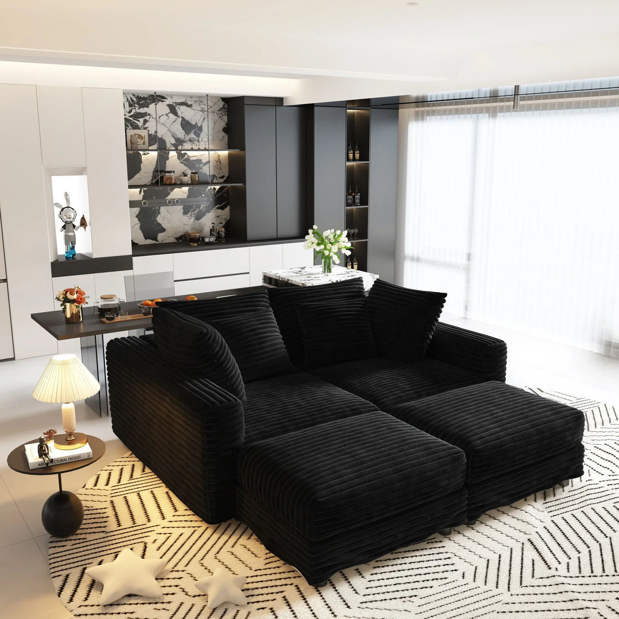 Deep Seat Convertible Sofa With Soft Pillows And Ottomans - Furniture Home Direct