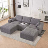 Modular Sectional Sofa With Ottoman, USB And Type C Charger, Petal Armrest Design - Furniture Home Direct
