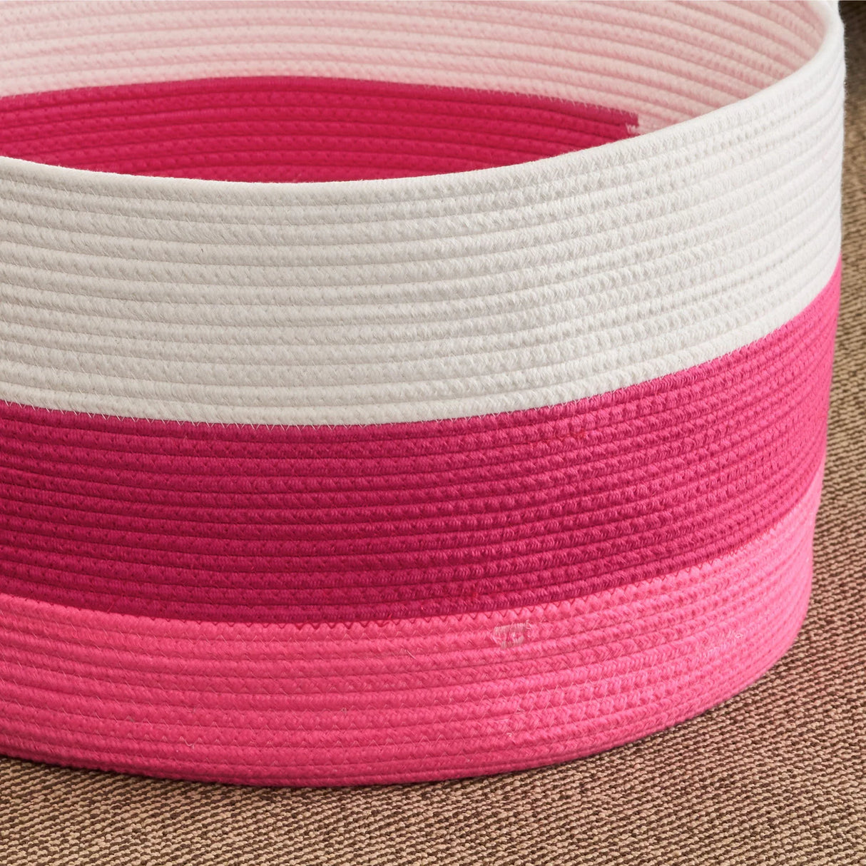 Cotton Round Laundry And Storage Basket With Handles - Pink / White - Furniture Home Direct