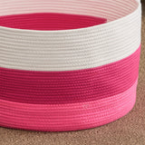 Cotton Round Laundry And Storage Basket With Handles - Pink / White - Furniture Home Direct