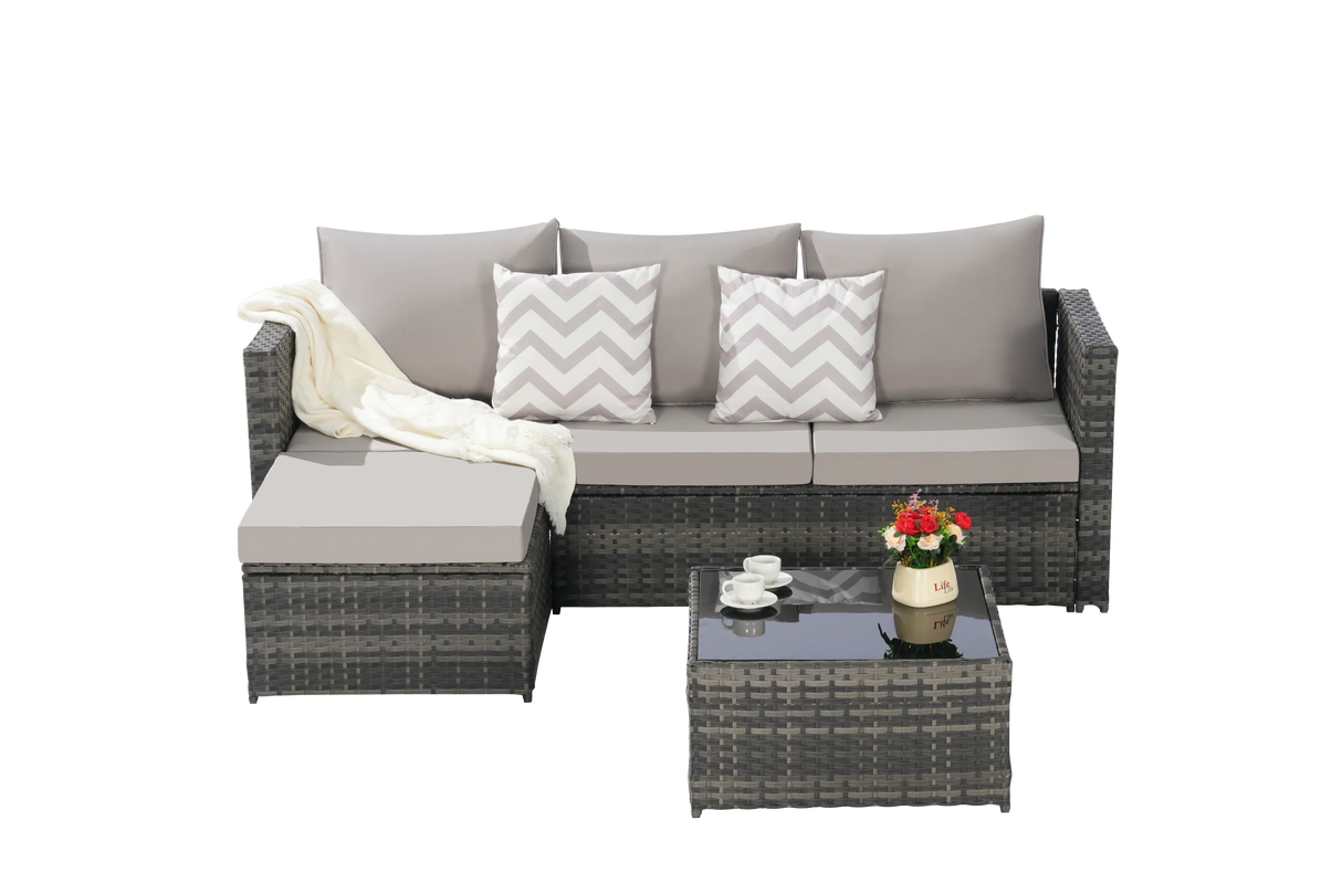 2 Piece Wicker Patio Sectional with Ottoman - Furniture Home Direct