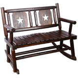 Rustic Outdoor Wood Rocking Bench Double Rocking Chair For 2 Persons With Curved Seat, Porch Rocker - Brown - Furniture Home Direct
