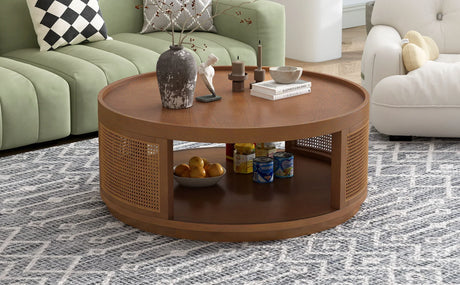 Round Cane Coffee Table With Rattan Side - Furniture Home Direct