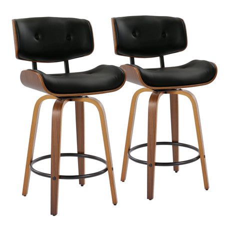 Lombardi - Mid-Century Modern Fixed Height Counter Stool With Swivel With Round Footrest (Set of 2) - Furniture Home Direct