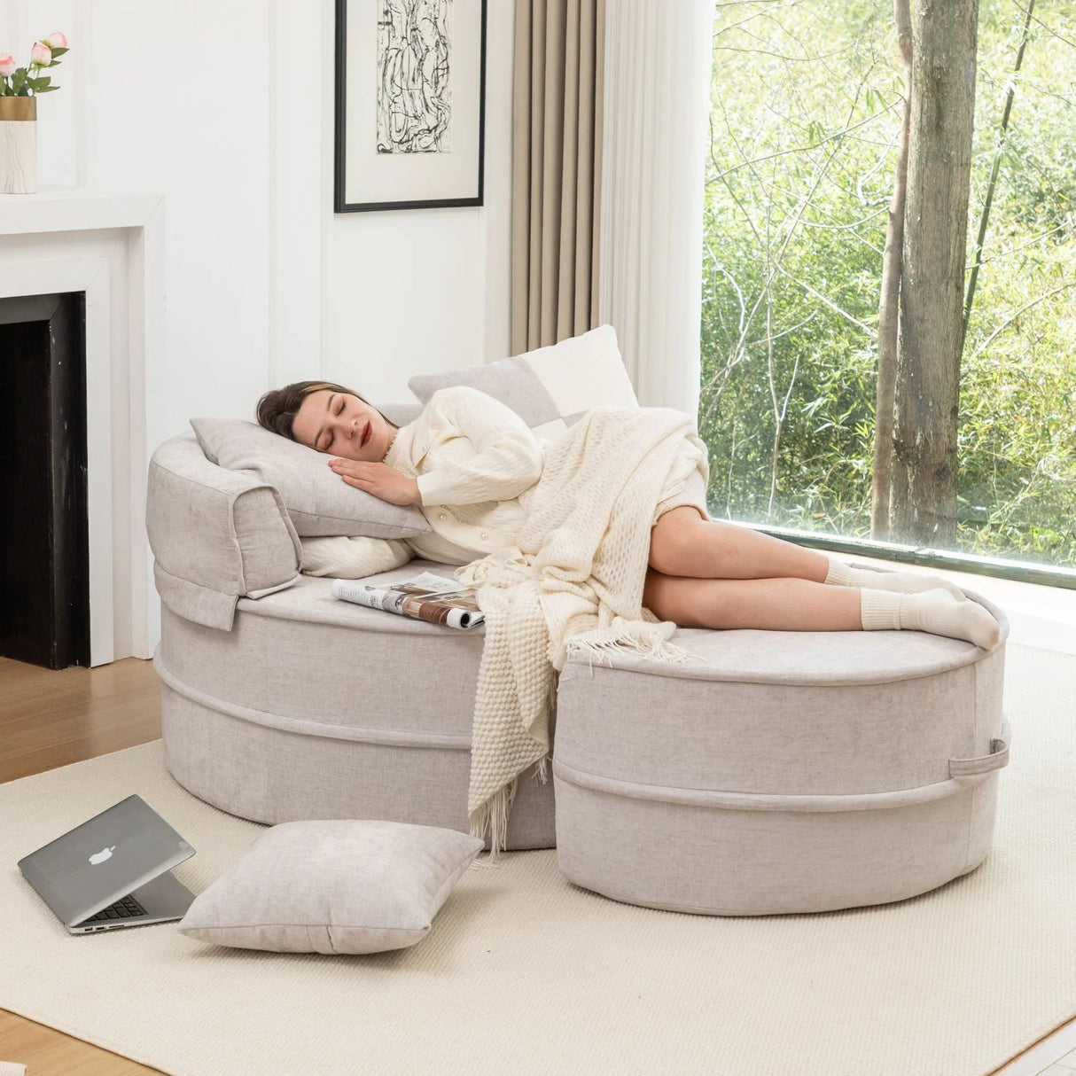 Modern Oversized Round Barrel Accent Chair With Ottoman - Furniture Home Direct