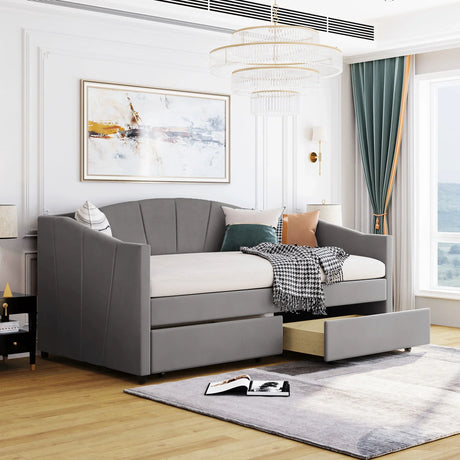 Upholstered Daybed With Two Drawers And Wood Slat - Furniture Home Direct