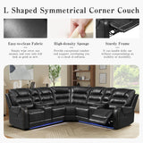 Sectional Sofa Manual Reclining With LED Light Strips Black - Furniture Home Direct