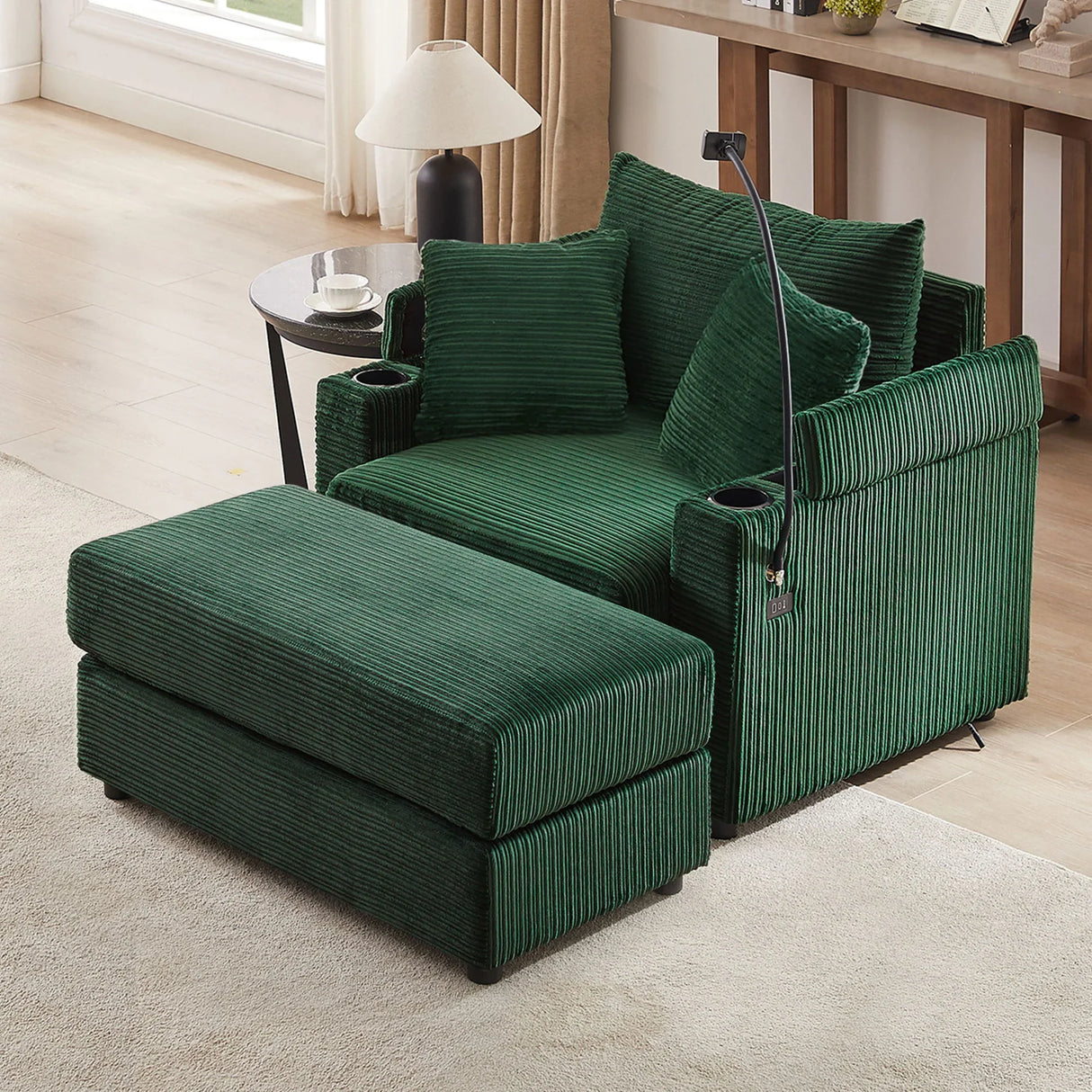 Modern Style Loveseat Sofa Sectional Sofa Couch With Storage Space, A Movable Ottoman, Two USB Ports, Two Cup Holders, A Phone Holder For Living Room - Furniture Home Direct