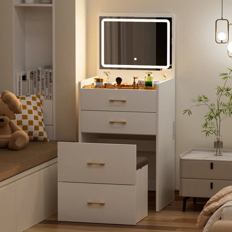 Vanity Table With Flip Top Four Drawers And Stool White - Furniture Home Direct