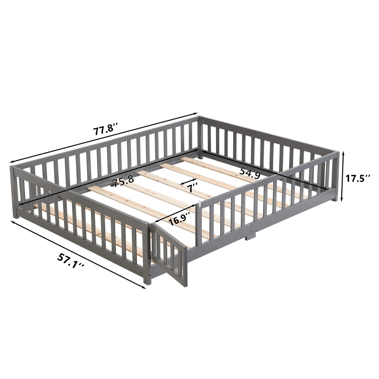 Solid Wood Floor Bed With Door And Fence For Children - Furniture Home Direct