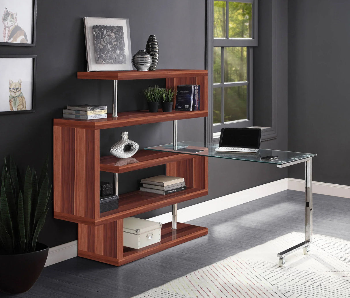 Buck II - Clear Glass, Chrome High Gloss Writing Desk With Shelf - Furniture Home Direct