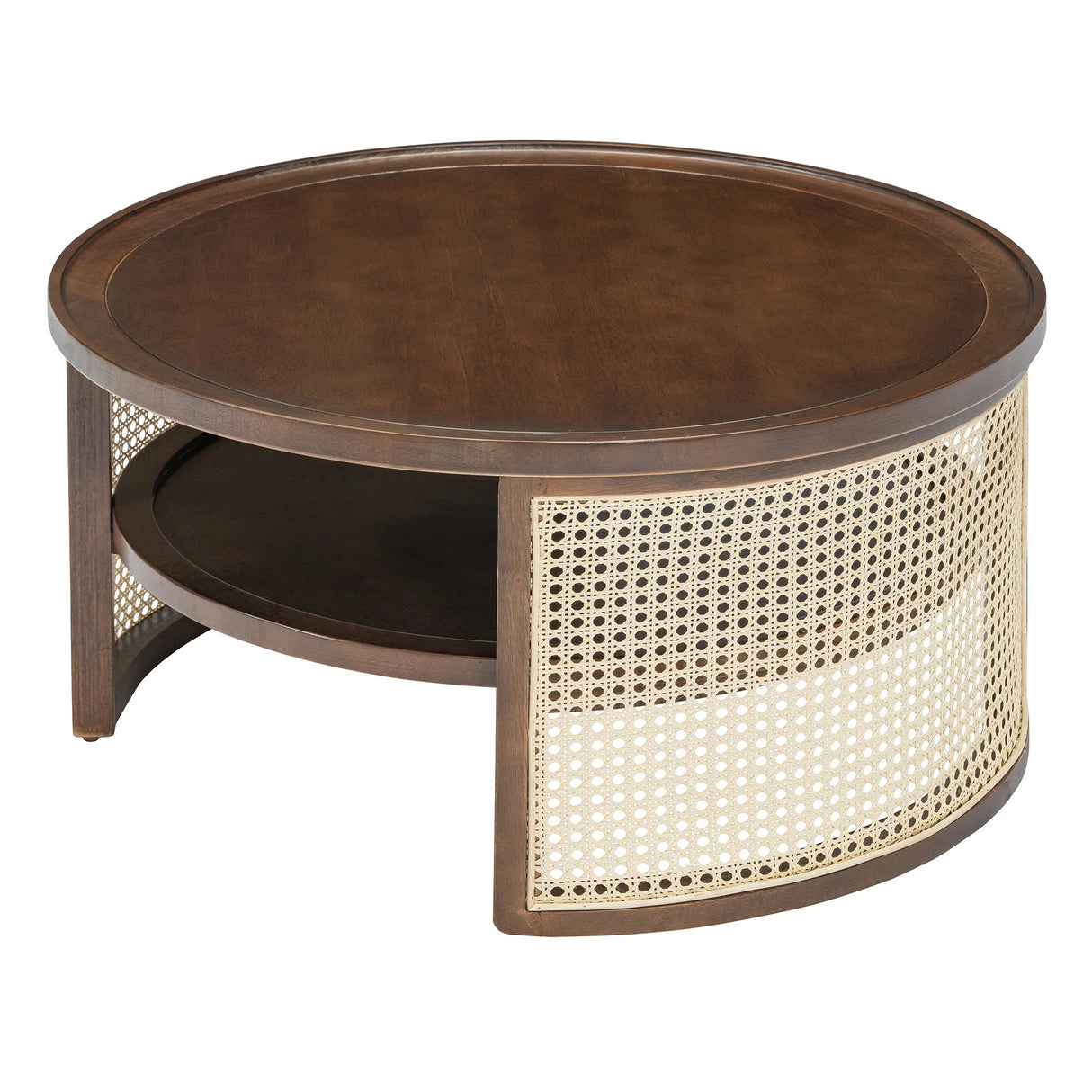 2-Tiered Round Walnut Wood Coffee Table - Furniture Home Direct
