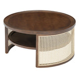 2-Tiered Round Walnut Wood Coffee Table - Furniture Home Direct