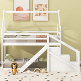 Twin Over Twin House Loft Or Bunk Bed With Slide And Staircase - Furniture Home Direct