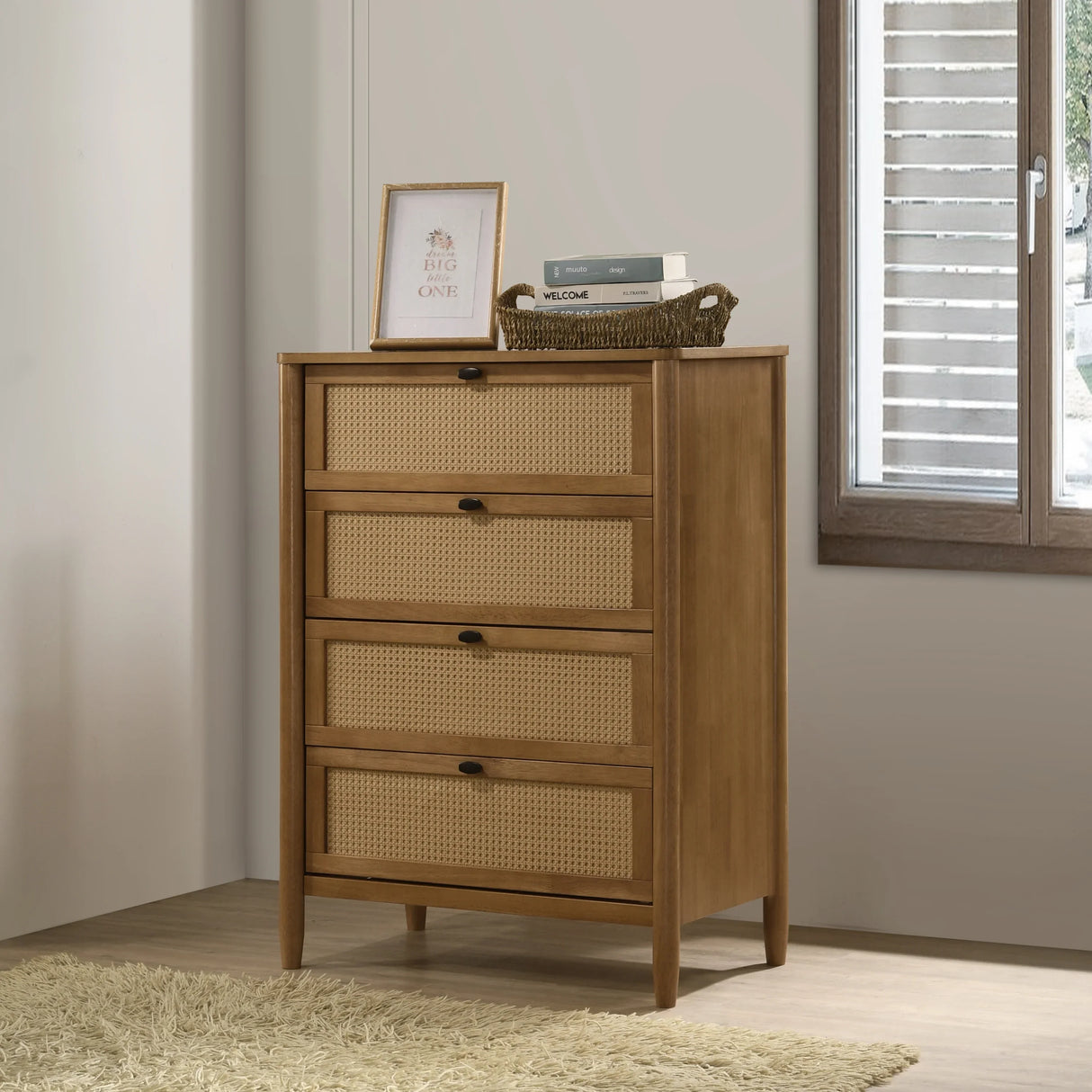 Bedroom Set 5 Piece Contemporary Solid Rubberwood Walnut - Furniture Home Direct