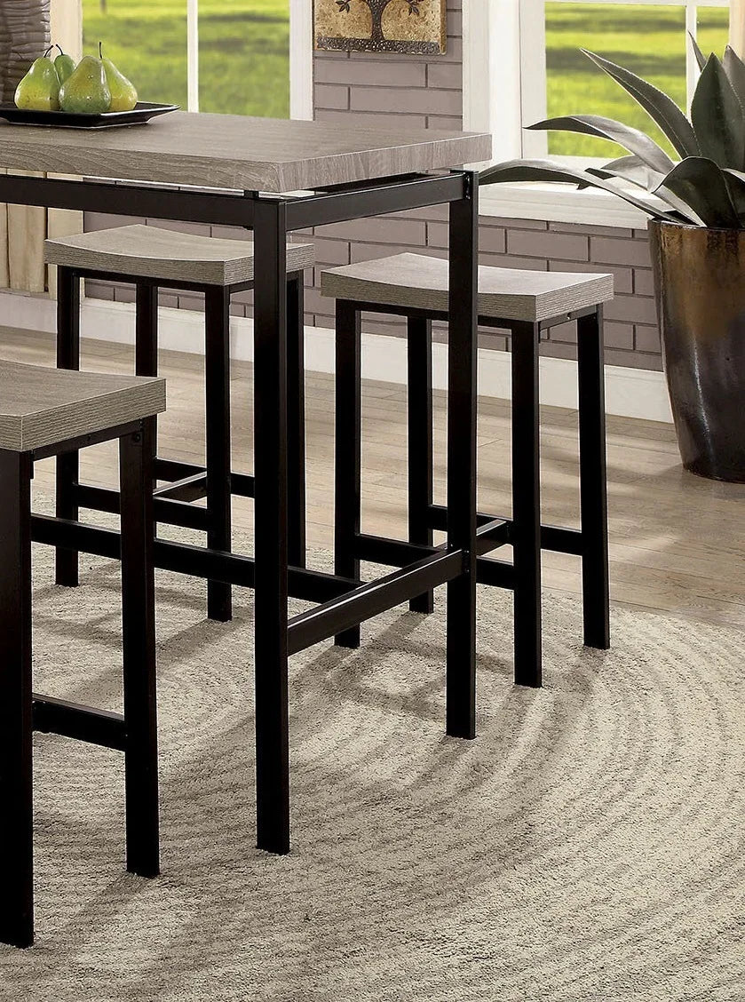 Counter Height Dining Set Four Stools Two Tone Black Beige - Furniture Home Direct