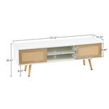 55.12" Rattan TV Cabinet, Double Sliding Doors For Storage, Adjustable Shelf, Solid Wood Legs, TV Console For Living Room - Furniture Home Direct