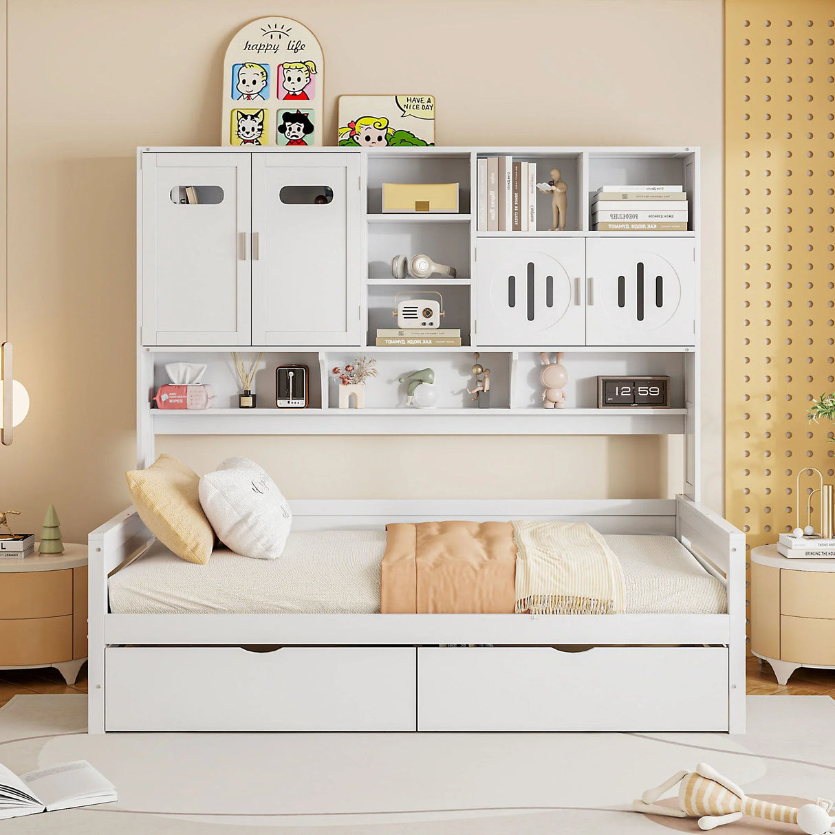 Daybed With All-In-One Cabinet And Shelf - Furniture Home Direct