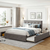 Upholstered Platform Bed With Classic Headboard And Drawers, No Box Spring Needed - Furniture Home Direct