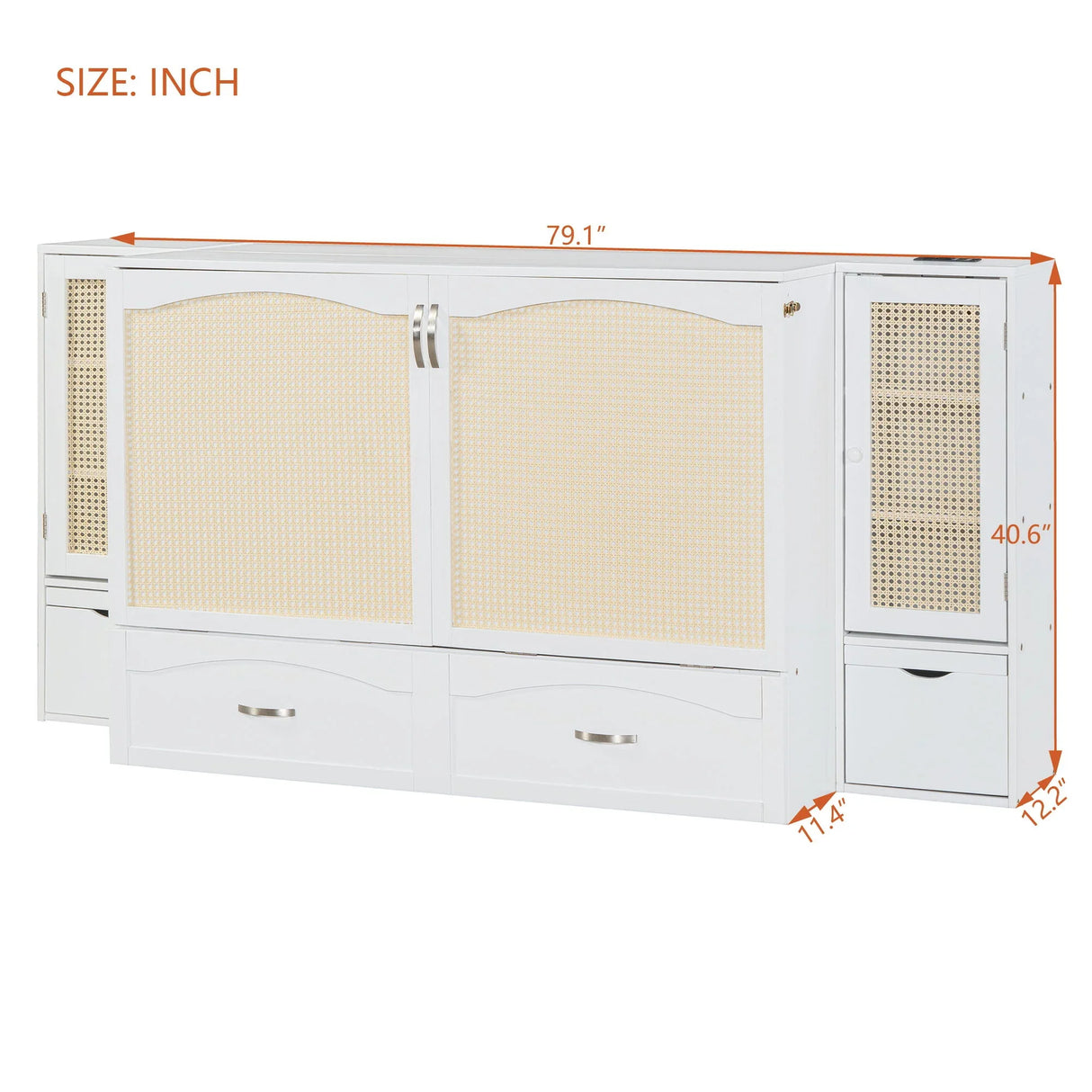 Murphy Wall Bed With Drawer And Rattan Decoration - Furniture Home Direct