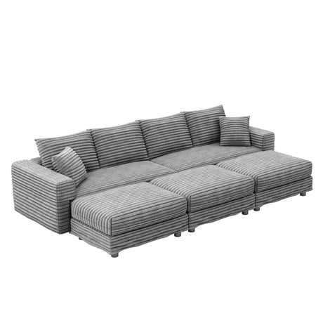 Deep Seat Convertible Sofa With Soft Pillows And Ottomans - Furniture Home Direct