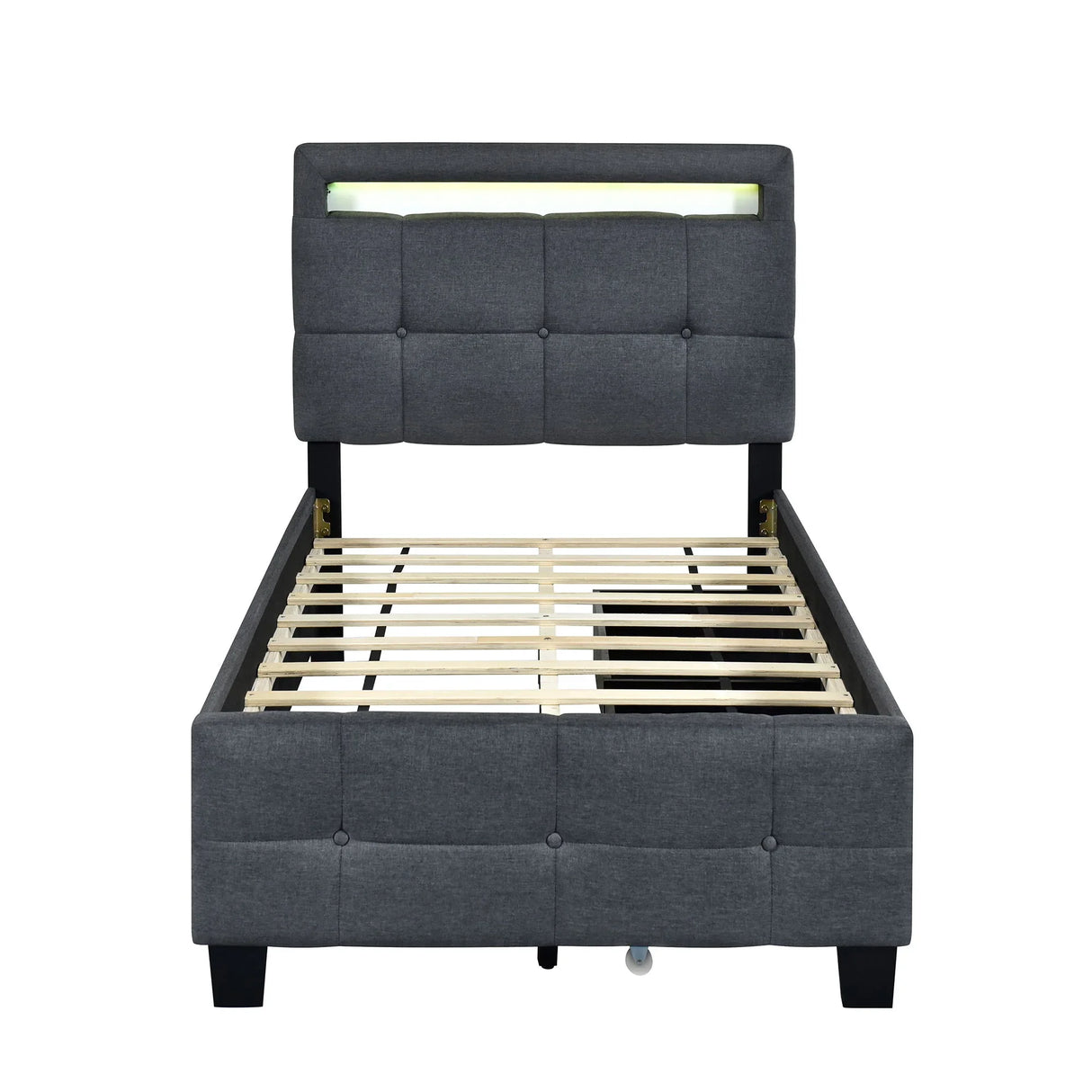 Upholstered Platform Bed With LED Frame, With Trundle And 2 Drawers - Furniture Home Direct